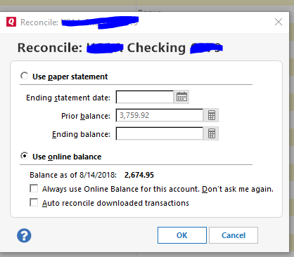 Quicken Reconcile Opening Balance Wrong